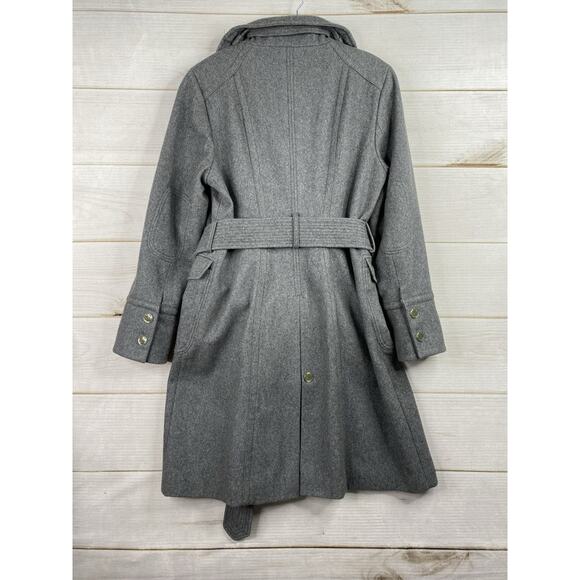 Kenneth Cole Coat Womens Sz 8 Gray Belted Wool Blend Trench Coat Satin Lined - Picture 13 of 15